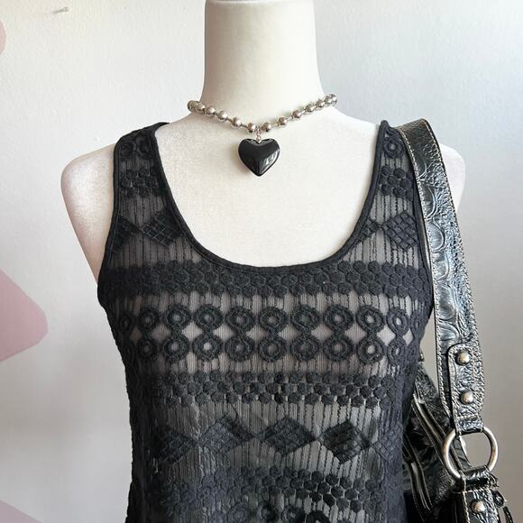 Black Lace Mesh Tank Top, Goth Whimsigoth Grunge Indie Sleaze Small - Picture 2 of 6